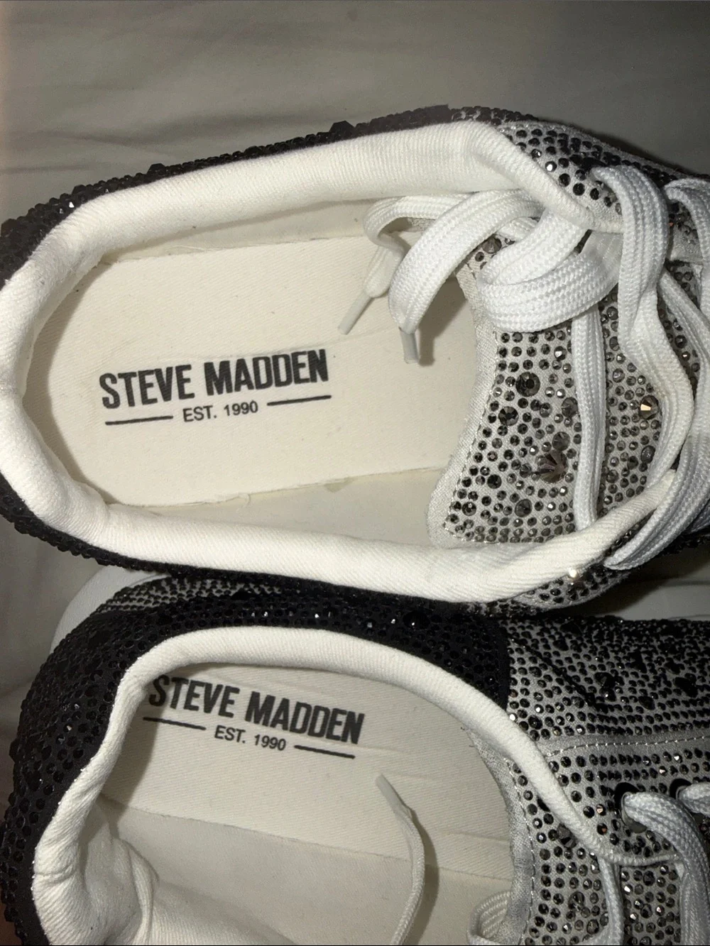 Steve Madden White and Silver Crystal-Embellished Men's Sneakers